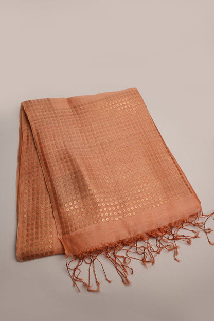 Rose Gold Matka Silk Saree with Sequence Weaving