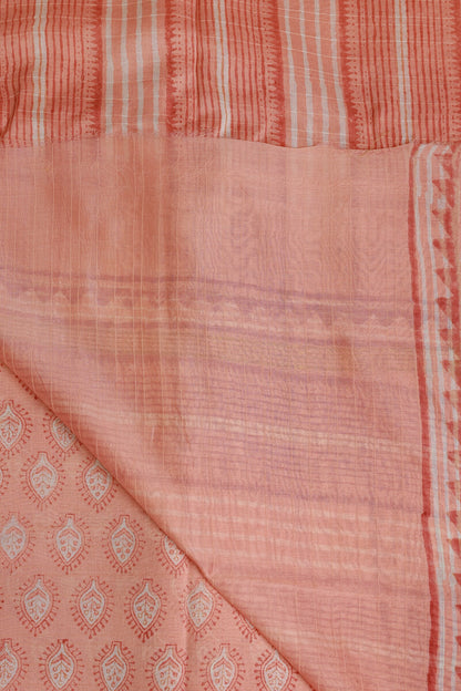 Salmon Pink Chanderi Silk Saree With Golden Zari Borders, folded saree view