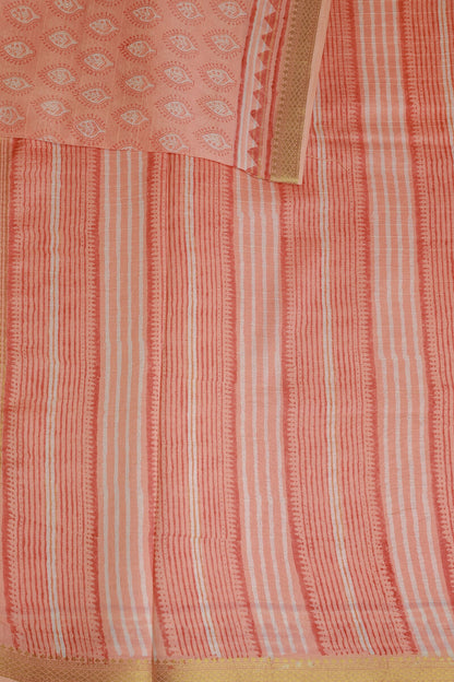 Salmon Pink Chanderi Silk Saree With Golden Zari Borders, design view 3