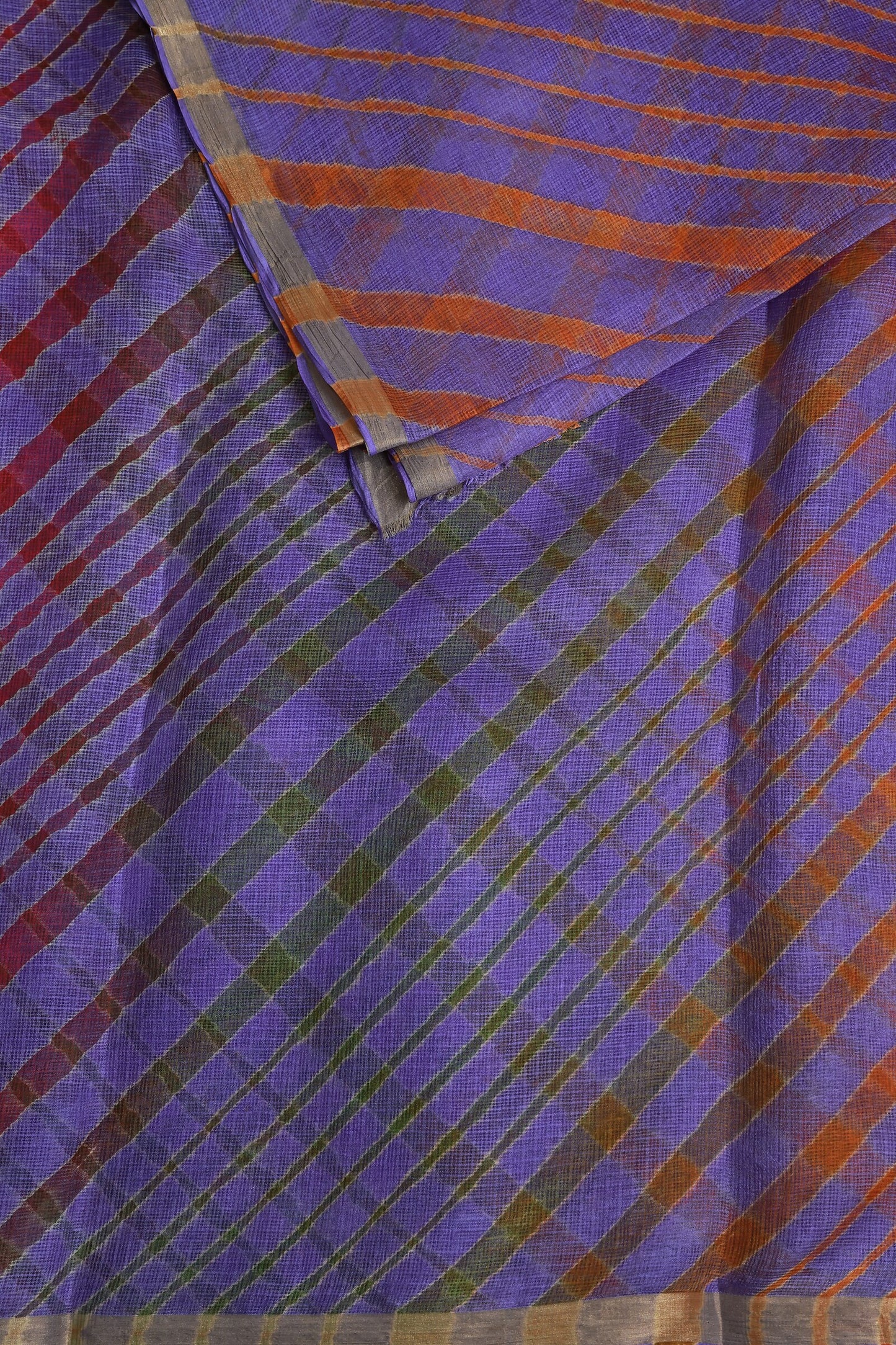 Violet Silk Kota Lahariya Saree, folded saree view