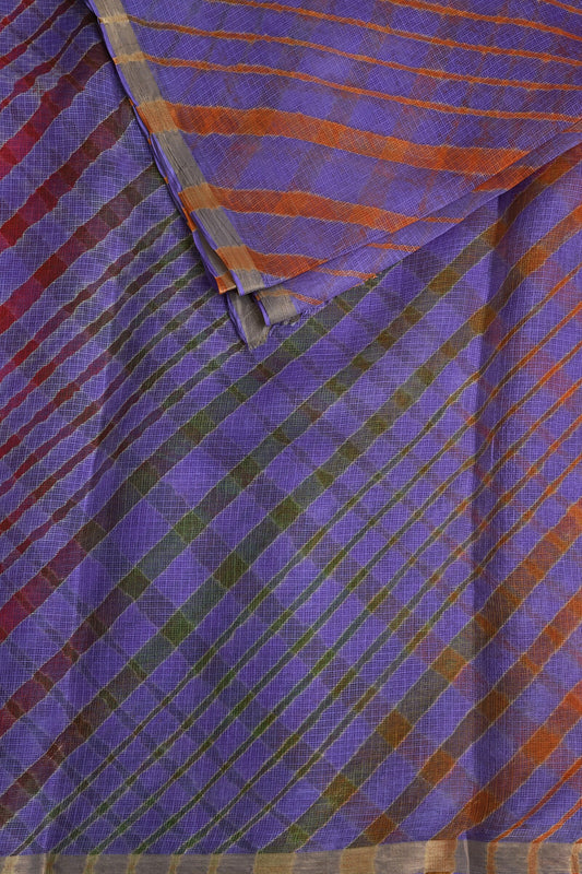 Violet Silk Kota Lahariya Saree, folded saree view