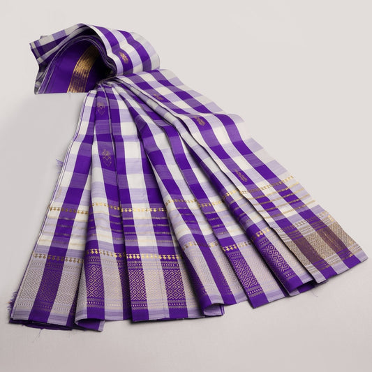 White and Blue Thirubhoovanam Kattam Saree