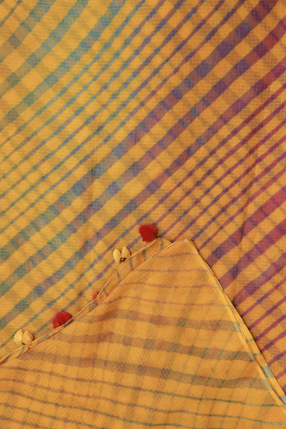 Yellow And Purple Lahariya Saree, folded saree view