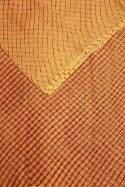Yellow And Red Kota Doria Lahariya Saree, folded saree view