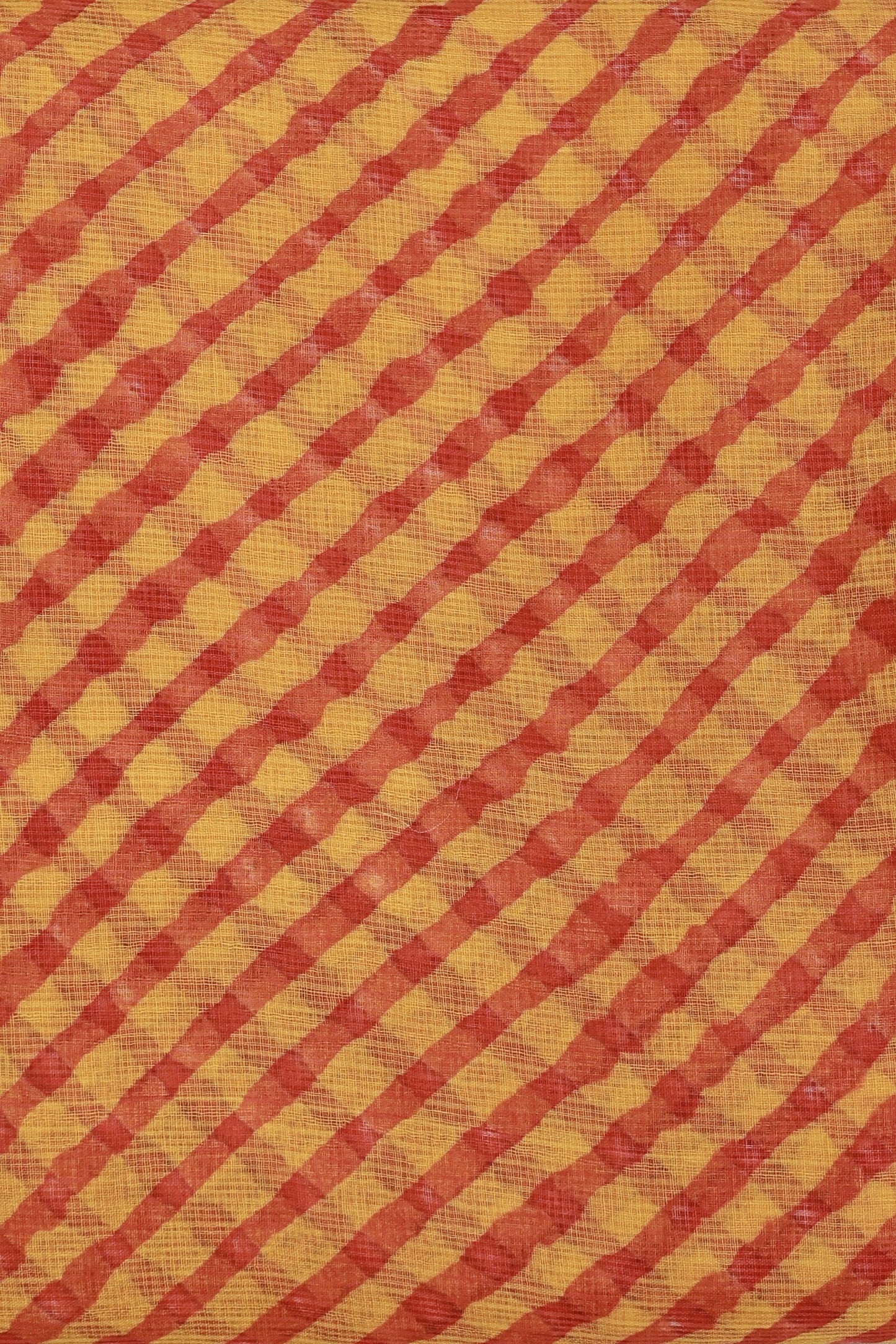 Yellow And Red Kota Doria Lahariya Saree, fabric detail