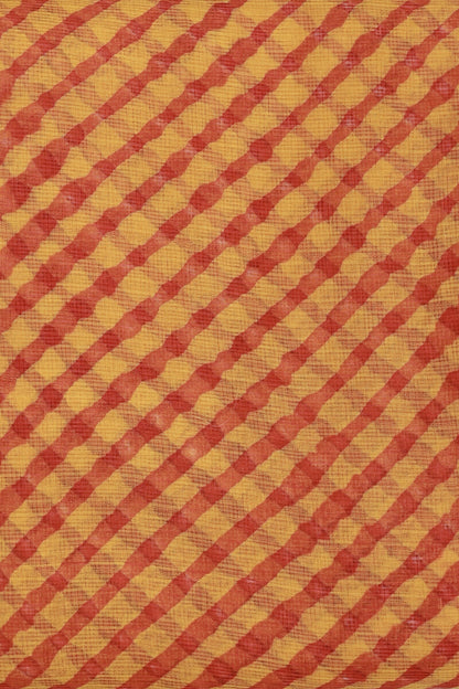 Yellow And Red Kota Doria Lahariya Saree, fabric detail