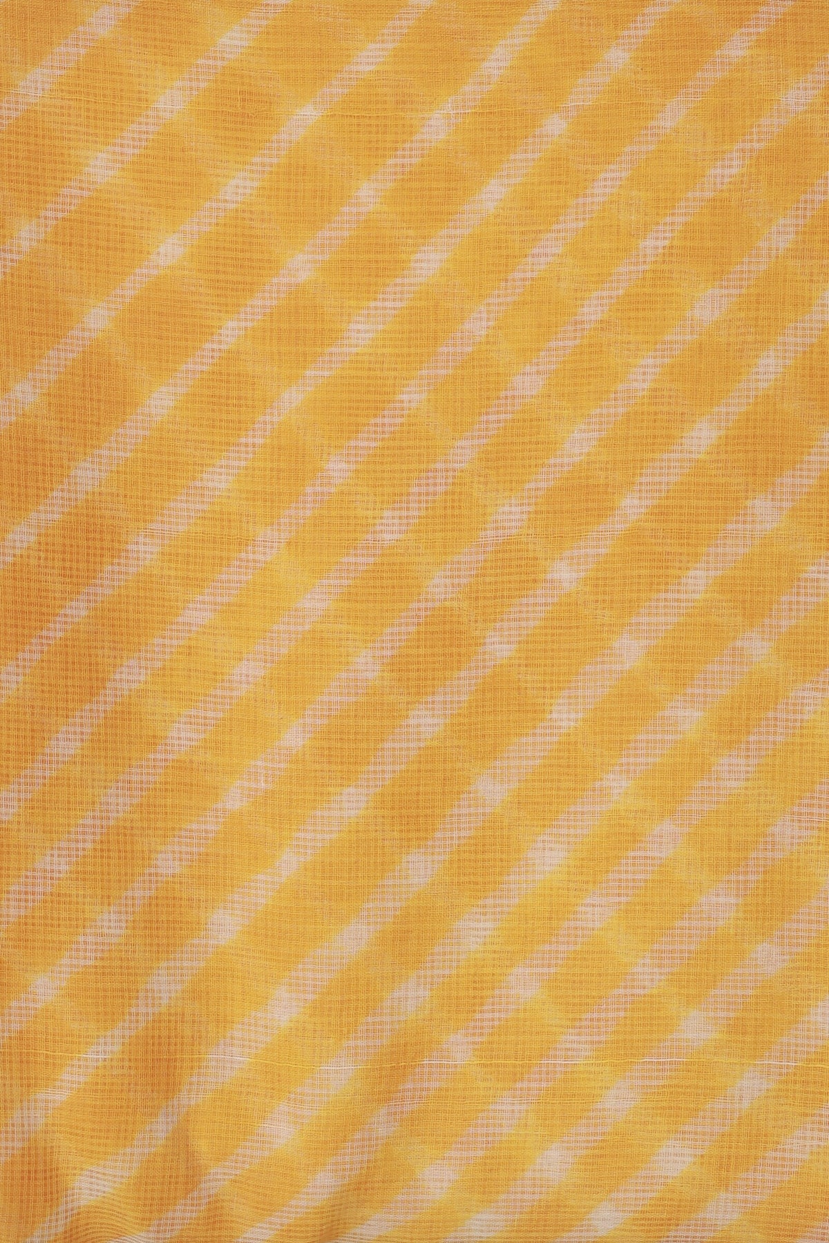Yellow And White Kota Doria Lahariya Saree, fabric detail