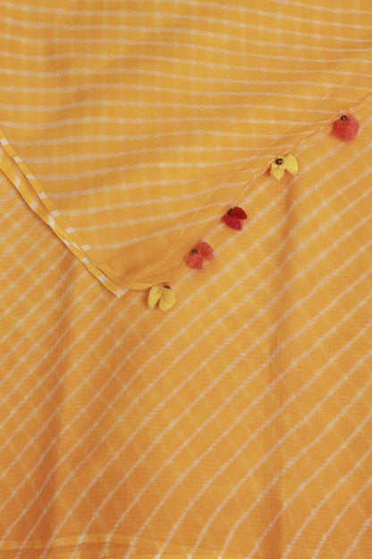 Yellow And White Kota Doria Lahariya Saree, folded saree view