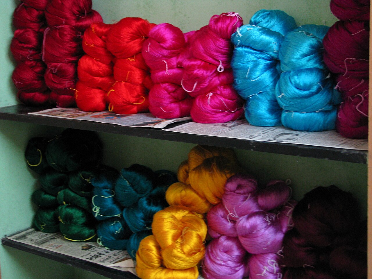 Coloured silk yarn in Kanchipuram